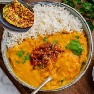 Dal + Rice + Masala Omlette